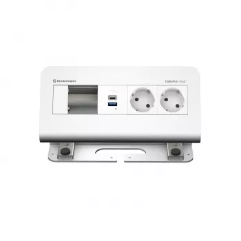 Kindermann CablePort desk 4-voudig 2x stroom 2x USB tafelaansluitmodule, aluminium