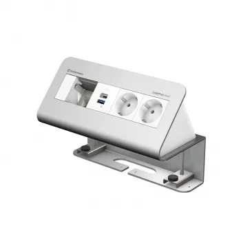 Kindermann CablePort desk 4-voudig 2x stroom 2x USB tafelaansluitmodule, aluminium