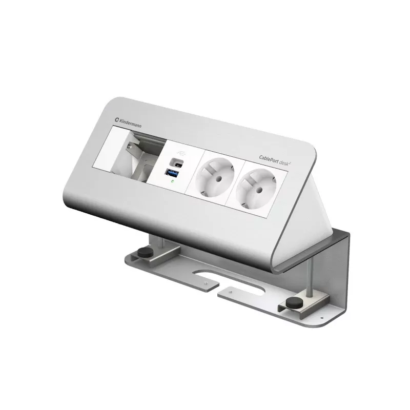 Kindermann CablePort desk 4-voudig 2x stroom 2x USB tafelaansluitmodule, aluminium