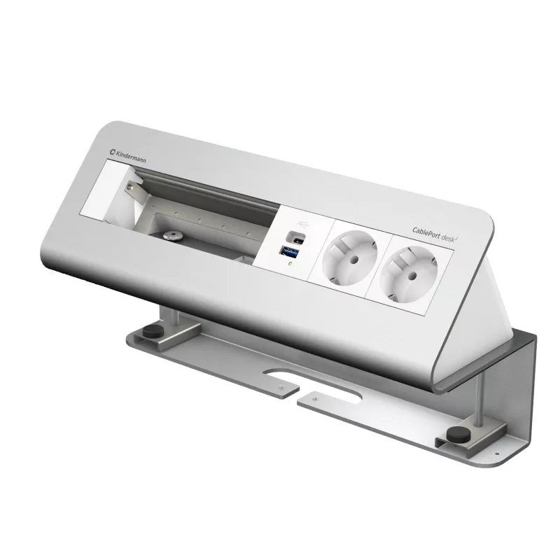 Kindermann CablePort desk² 6-voudig 2x USB-laden tafelklemmodule zilver/zwart