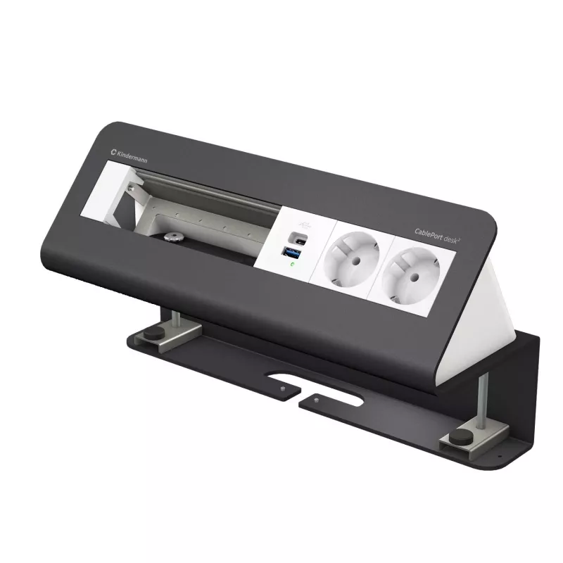 Kindermann CablePort desk² 6-voudig 2x stopcontact USB tafelklemmodule