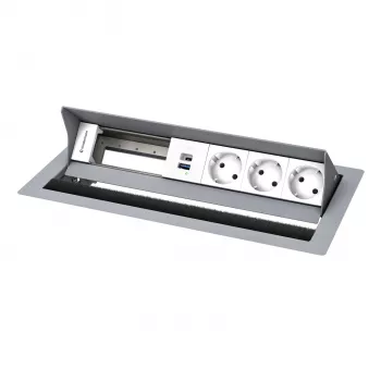 Kindermann CP Standard² 6-voudig tafelaansluitpaneel met 3x stroom en 1x USB-A-laadfunctie, zilver