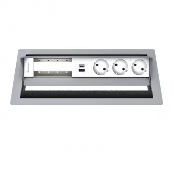 Kindermann CP Standard² 6-voudig tafelaansluitpaneel met 3x stroom en 1x USB-A-laadfunctie, zilver