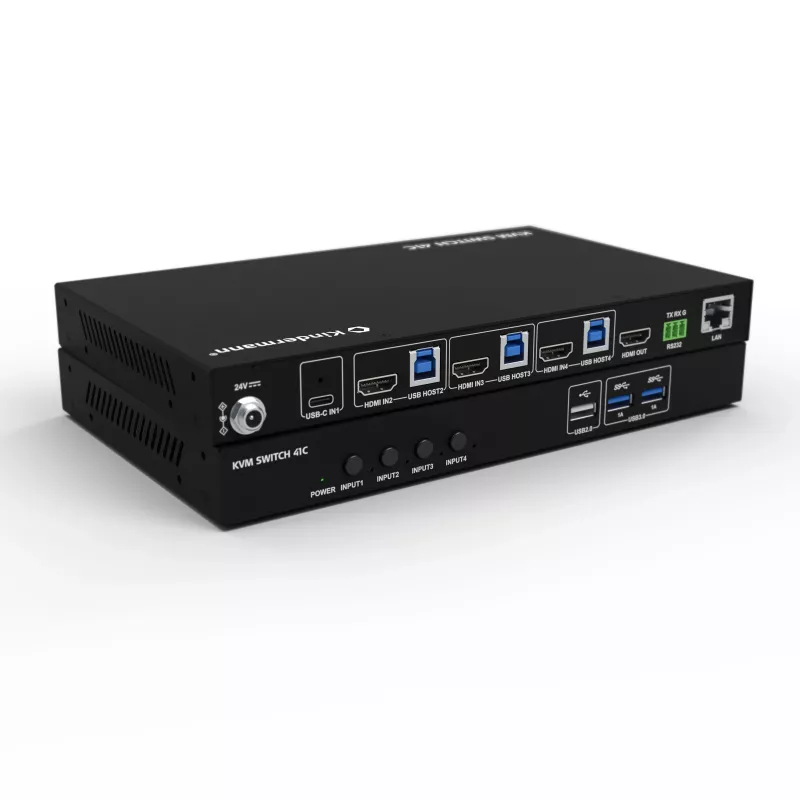 Kindermann KVM Switch 41C - 4-poorts digitale KVM-switch met DVI-D, USB, audio, EDID-emulatie