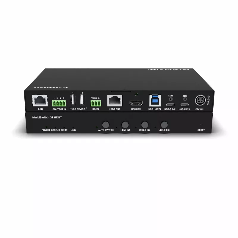 Kindermann MultiSwitch 31 HDBT 2.0 transmitter / presentatieswitch - 3x1 USB-C & HDMI over HDBaseT - Telnet - RS-232 - 4K UHD