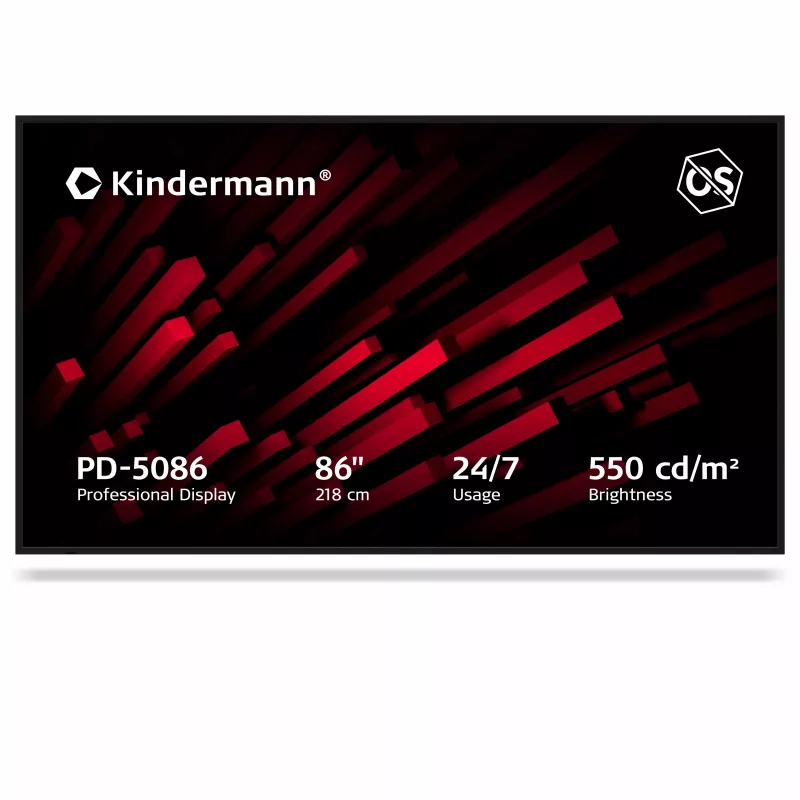 Kindermann display PD-5086 86 inch 4K UHD professioneel digital signage-display, 550 cd/m², 24/7, OPS-slot, non-touch