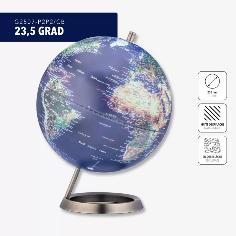 TROIKA Globe 23.5 Degrees (G2507-P2P2/CB) - bureauglobe presse-papier, verchroomde voet, 60mm