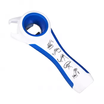 First Aid Only 5-in-1 multi-opener voor flessen en blikken, wit/blauw, vermindert krachtinspanning