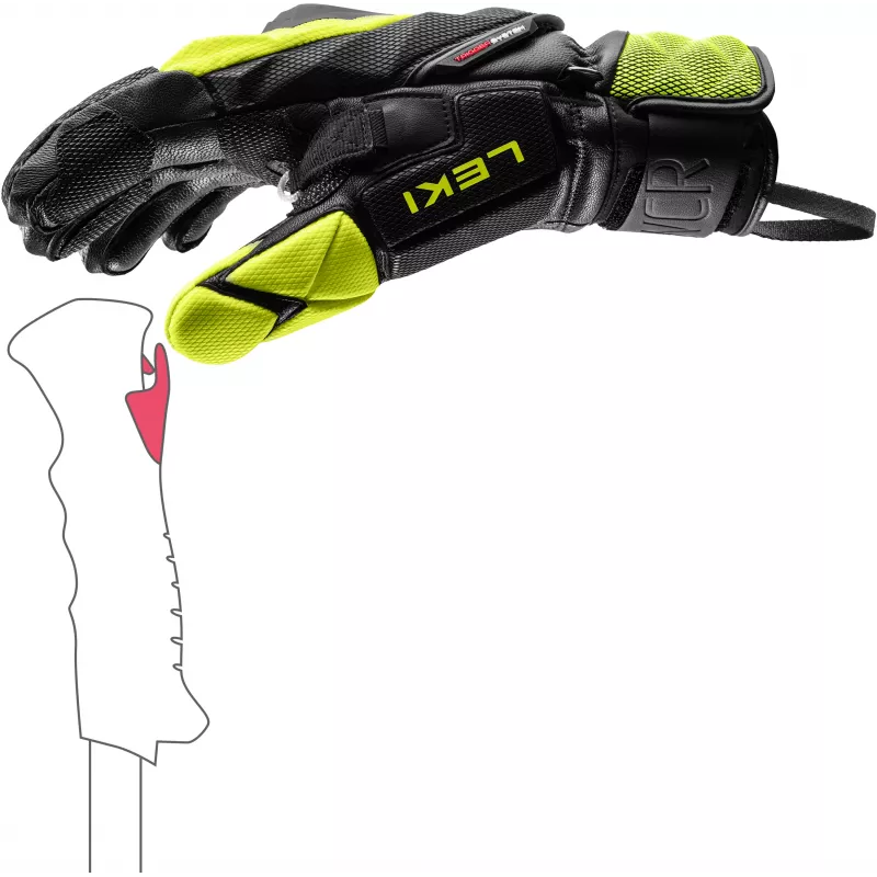 LEKI WCR Venom SL 3D Ski Racing Handschoenen Zwart-Geel maat 7.5