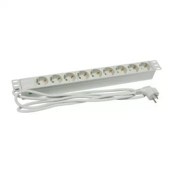 ALLNET 19 inch accessoire stekkerdoos 9x stopcontacten (CEE7) naar stekker (CEE7) lichtgrijs Synergy 21