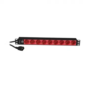 Synergy 21 ALLNET 19 inch 1U 9-voudige Schuko-stekkerdoos met C14-stekker 10A zwart