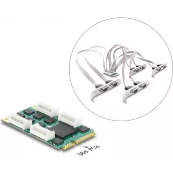 Delock Mini PCIe I/O full size kaart naar 8 x seriële RS-232 DB9 met standaard- en low-profile slotbeugels