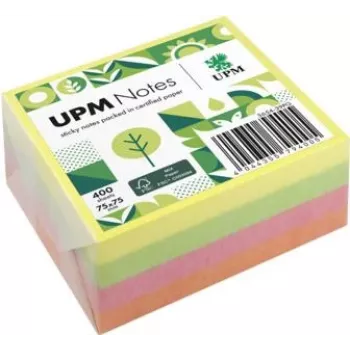 UPM Notes Brilliant Mix plaknotities 400 vel geel roze groen 76x76mm 3 blokken