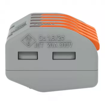 WAGO 222-415 5-geleider compact klemmenblok met hefboom, veerkrachtansluiting, 32 A, 400 V, grijs/oranje