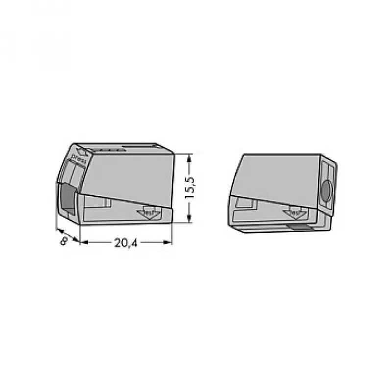 WAGO 224-101 1-geleider 2-voudig push-in CAGE CLAMP klem, 400 V, 24 A, 0,5-2,5 mm², transparant/grijs