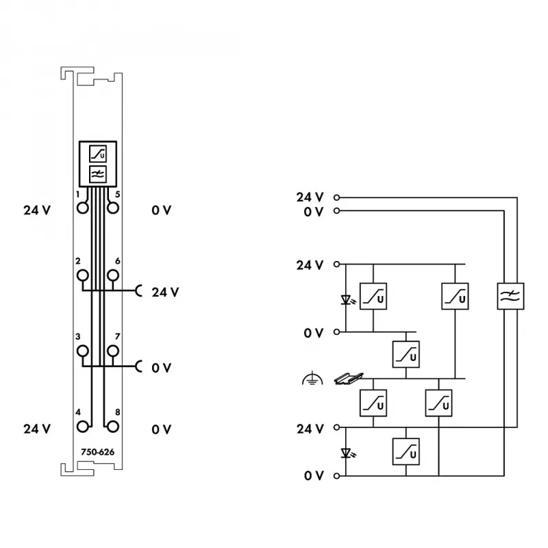 WAGO 750-626 Voedingsfiltermodule 24 V DC, CAGE CLAMP, grijs