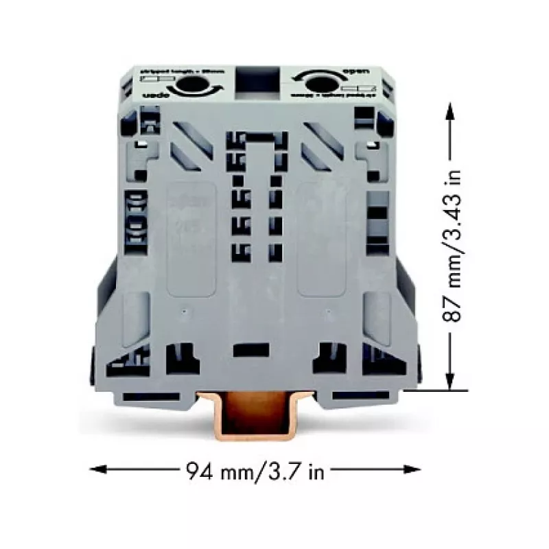WAGO 285-150 CAGE CLAMP power-klemmenblok, 1-potentiaal, 2 aansluitingen, 10-50 mm², grijs, DIN-rail 35
