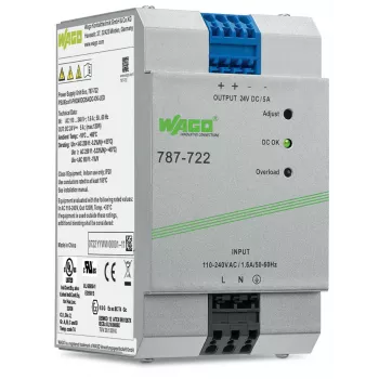 WAGO 787-722 voeding, 120 W, 24 V DC, 5 A, DIN-rail, actieve PFC
