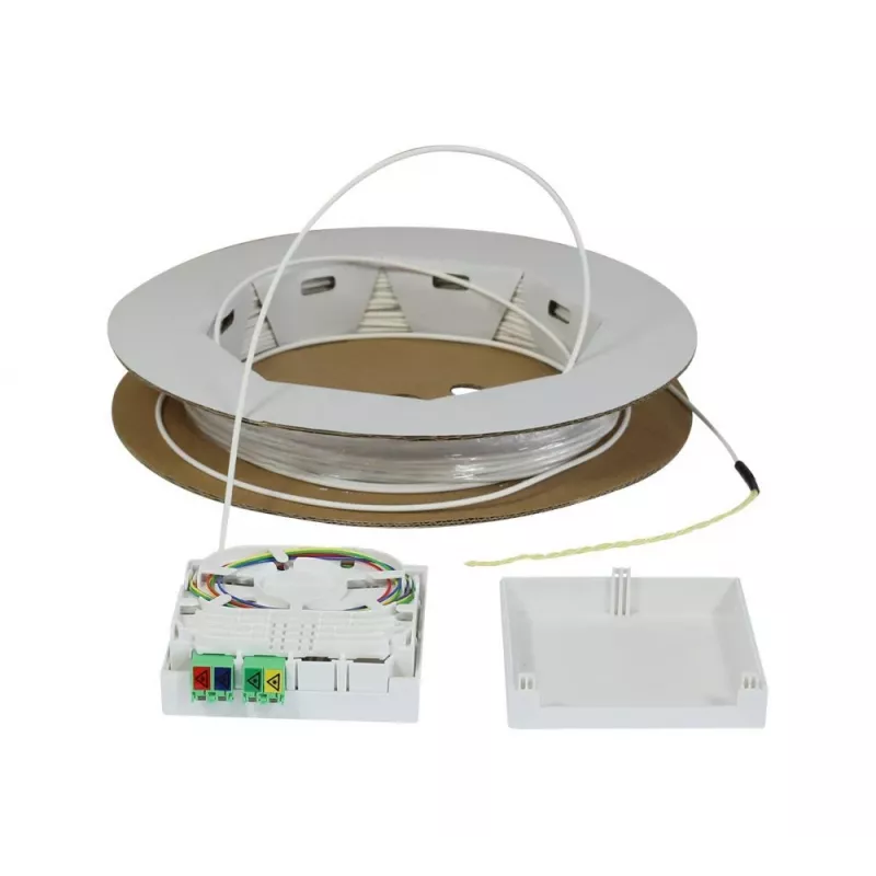 Synergy 21 FTTH Compact Box voorgemonteerd, 4xLC/APC naar open eind, 60m, 9/125µm, G.657.A2, 4-vezel, OD 2,2mm