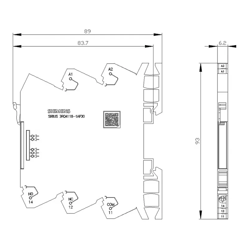 Siemens SIRIUS 3RQ4 insteekkoppelrelais, 230 V AC/DC, 3 NO + 1 NC, schroefaansluiting