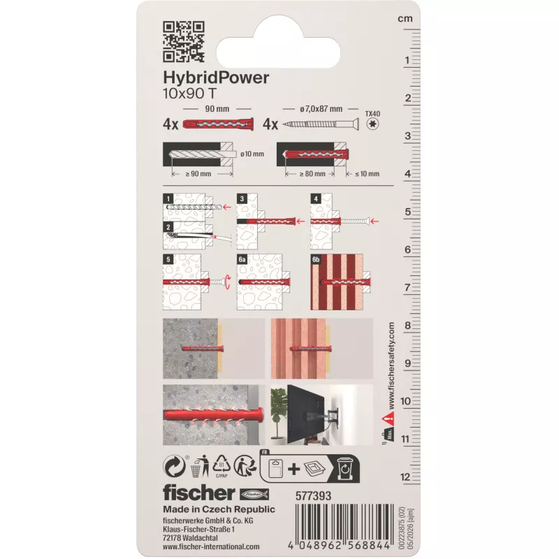 Fischer HybridPower 10x90 T K roestvrijstalen constructieschroef 10x90 mm Torx T40