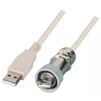 EFB IP67 USB 2.0 kabelwartel M20, USB Type-A stekker naar USB Type-A stekker, 1,0 m, zilver/zwart