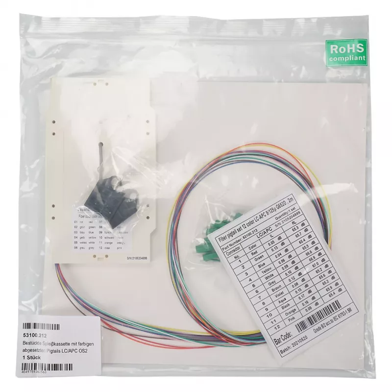 EFB voorgemonteerde lascassette met kleurgecodeerde pigtails LC/APC OS2 - 0,8 m