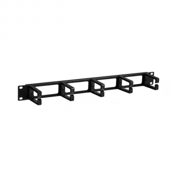 EFB ELEKTRONIK 19 inch 1U kabelmanagementpaneel met 4 doorvoeren en 5 kunststofhouders, RAL 9005 diepzwart