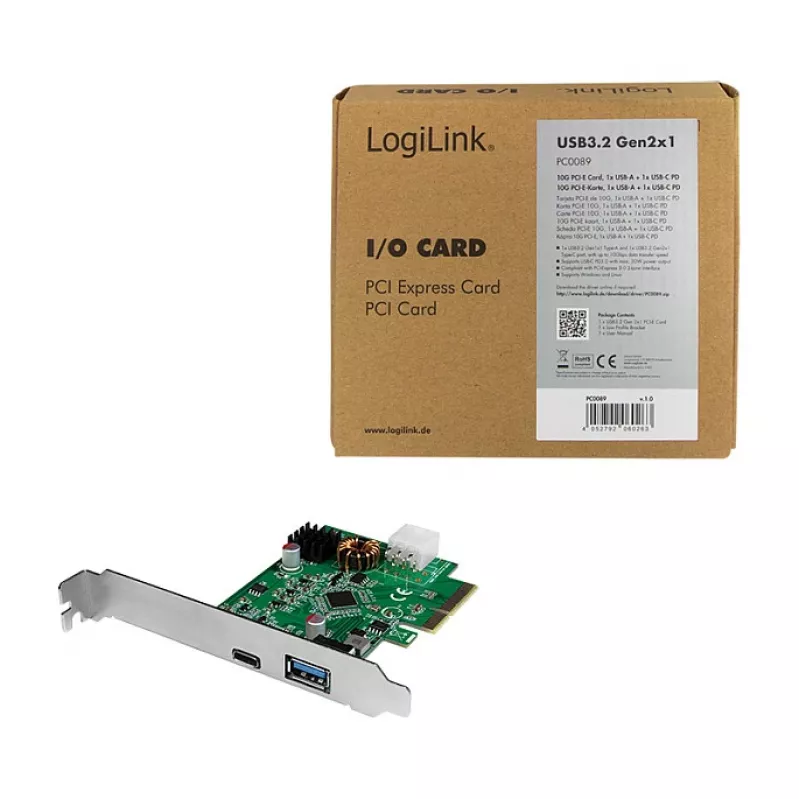 LogiLink PCI Express USB 3.2-kaart, 5 Gbps, 2 externe + 3 interne USB-A-poorten