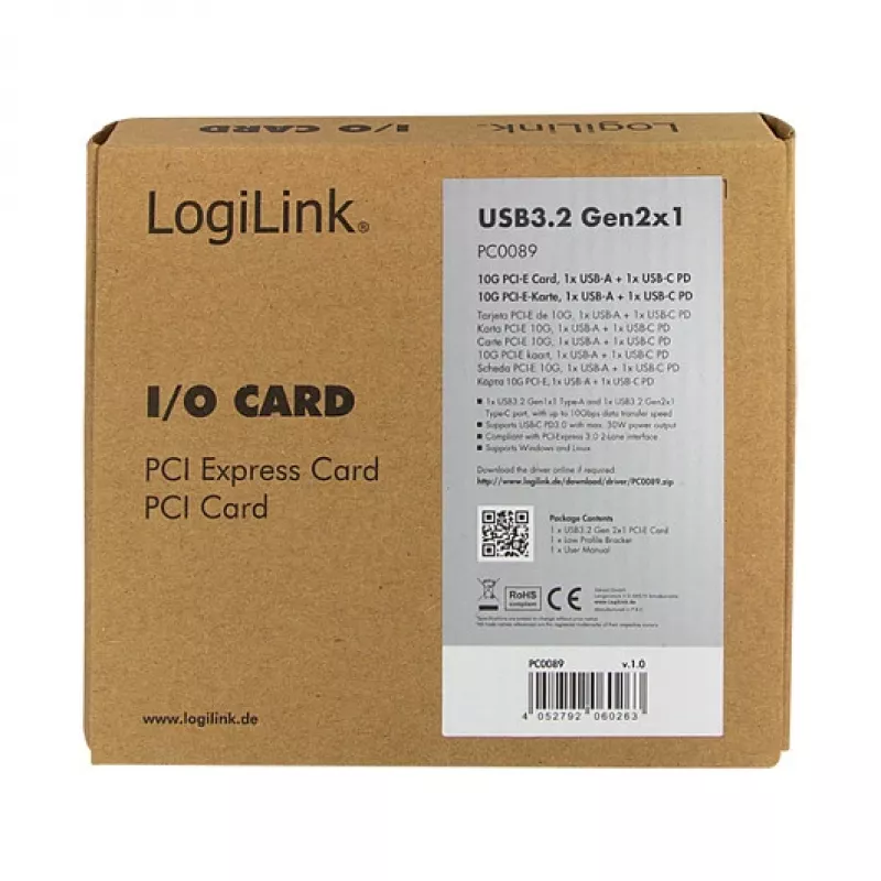 LogiLink PCI Express USB 3.2-kaart, 5 Gbps, 2 externe + 3 interne USB-A-poorten