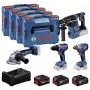 BOSCH POWERTOOLS comboset 18V accu-boorhamerschroefmachine, slagschroevendraaier, boorhamer, haakse slijper (4-delige set)