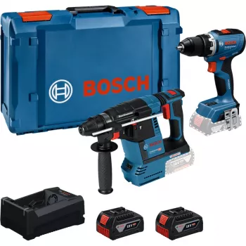 BOSCH PowerTools comboset accu-slagboorschroefmachine 18V 65 + accu-boorhamer 18V 26 met 2 accu's 5 Ah en oplader (set)