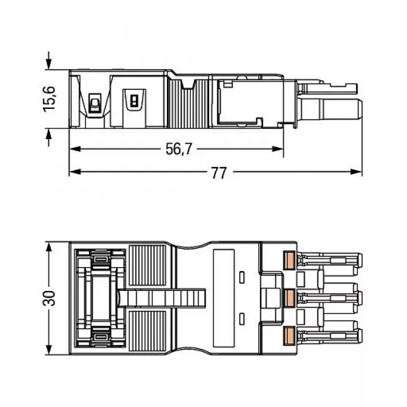 WAGO busconnector 770-203/035-000 met trekontlastingsbehuizing, zwart
