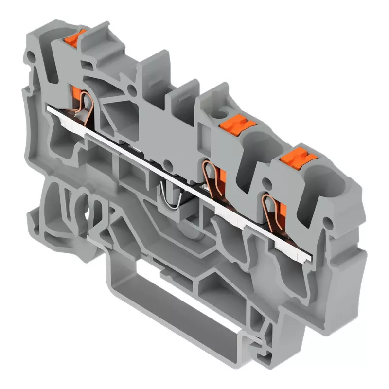 WAGO 2202-1301 - 3-aderige doorvoerklem met drukknop, 2,5 mm², grijs