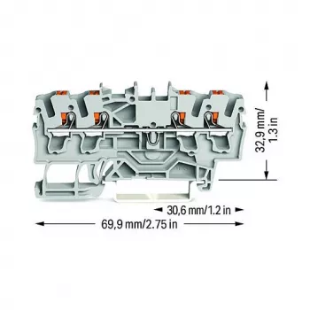 WAGO doorvoerklem 4-aderig Push-in 2,5 mm² grijs