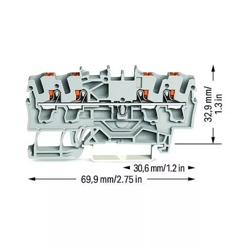 WAGO doorvoerklem 4-aderig Push-in 2,5 mm² grijs
