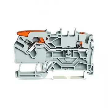 WAGO 2102-5201 2-leiders doorgangsklem met hendel en drukknop, 2,5 mm², grijs