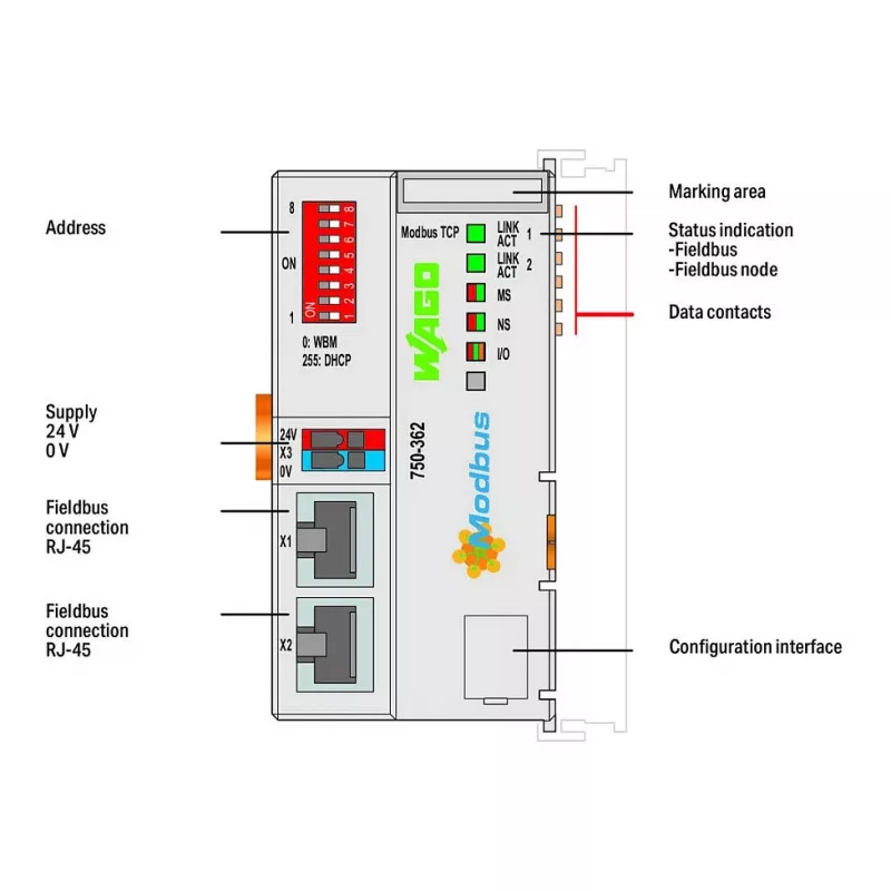 WAGO 750-362 veldbuskoppelaar Modbus TCP - 4e generatie
