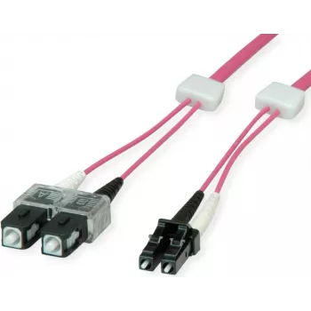 EasyLan FO LED patchcord Premium, duplex - LC multi-mode (M) naar SC multi-mode (M) - 3 m - glasvezel - duplex - 50/125 µm - OM4 - Heather Violet (RAL 4003)