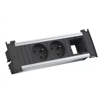 Bachmann Kapsa S - 2 m - indoor - Type E - zwart - zilver - 2 AC-stopcontacten - 204 mm
