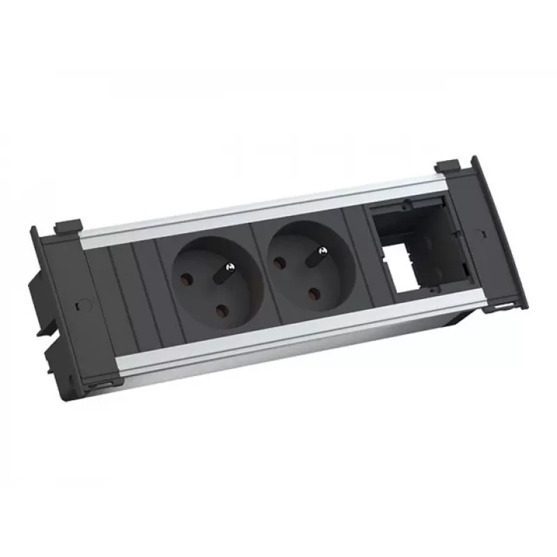 Bachmann Kapsa S - 2 m - indoor - Type E - zwart - zilver - 2 AC-stopcontacten - 204 mm