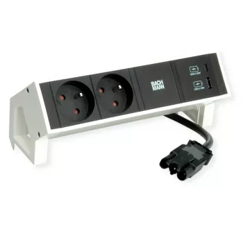 Bachmann DESK2 2x UTE 1x USB A/C 22W 0,2m RAL9010 - tafelcontactdoos