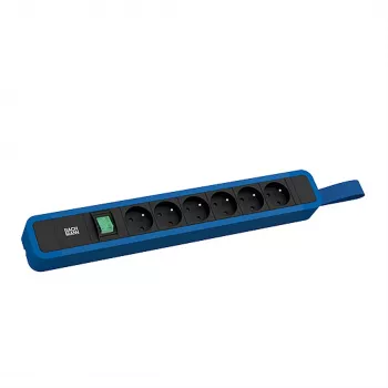 Bachmann PRIMO 2 contactdoos 6x type E stopcontacten met schakelaar en ophangoog 2,0m CEE7/7 stekker RAL5010 gentiaanblauw