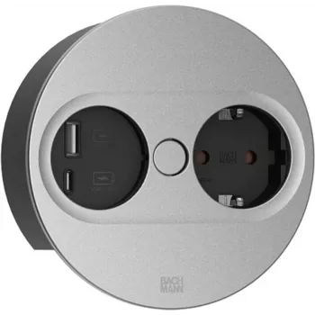 Bachmann TWIST 2 contactdoos met 1x Schuko-stopcontact en 1x USB A/C, 2,0m kabel, zwart/rvs