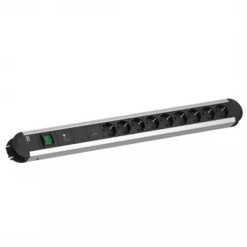 Bachmann PRIMO 9x CEE 7/3 contactdoos met schakelaar, 2,0m kabel, zwart