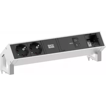Bachmann DESK2 tafel-stroommodule 2x Schuko 1x USB-C 100W 1x steekplaats voor uitbreidingsmodule 1m kabel INOX