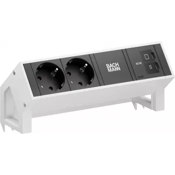 Bachmann DESK2 2x Schuko USB-C 45W 0,2m zuiver wit RAL9010 tafel-stroommodule