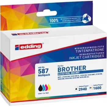Edding compatibele inktpatronen combipack zwart, cyaan, magenta, geel - vervanging voor Brother LC-3219XL serie (4-pack)