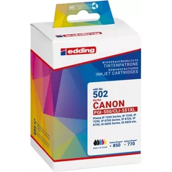 Edding EDD-502 Compatibele inktcartridges combopack zwart, fotoblauw, cyaan, magenta, geel (5-pack) vervangt Canon PGI-550XL/CLI-551XL
