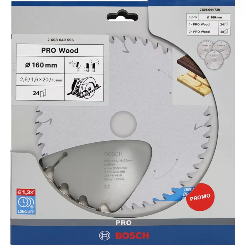 BOSCH POWERTOOLS PRO hout-cirkelzaagblad 160 mm (3-pack voordeelverpakking)